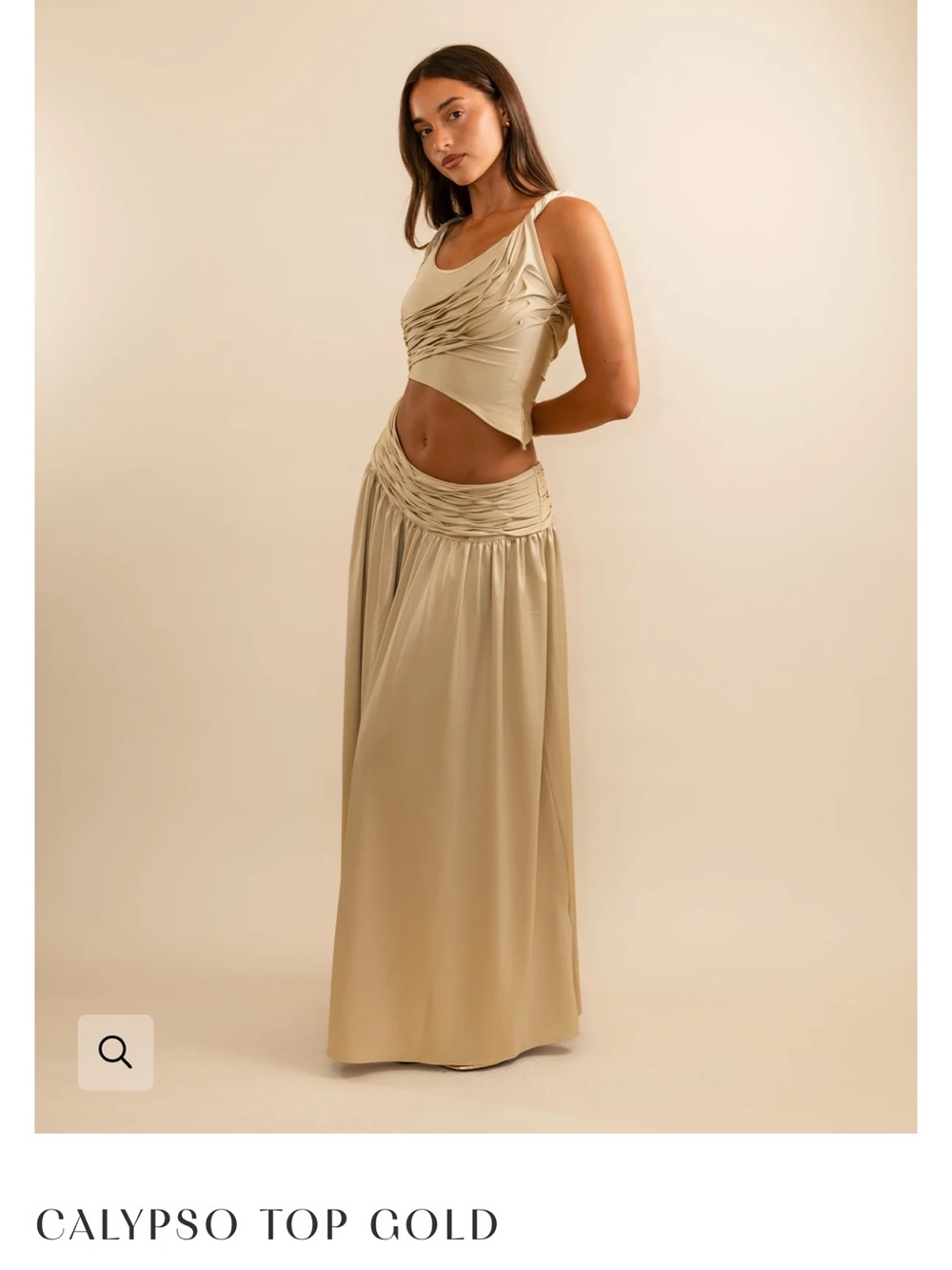 Gold Maxi Skirt - Draped Gathered Waist
